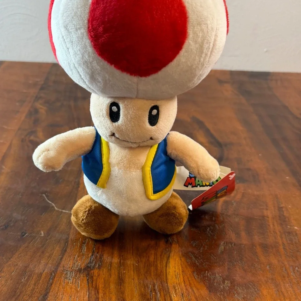 Nintendo Super Mario Toad Plush 2018 Good Stuff Blue Vest Red Spotted Mushroom